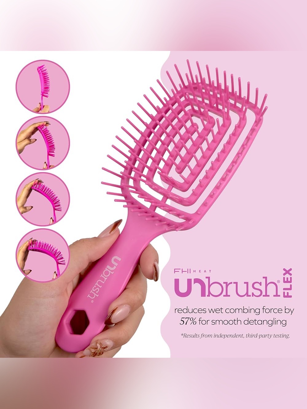 FHI Heat NEW PINK UNbrush Flex Detangling Brush Ultra Flexible Wet/Dry Hairbrush - Picture 6 of 12
